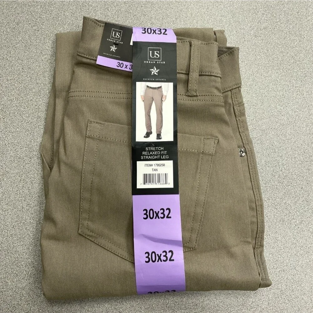NEW Urban Star 5 Pocket Men's 30x32 Stretch Relaxed Fit Straight Leg Tan Pants